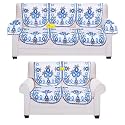 Fab Nation Premium Net Polyester Fabric Floral Sofa Covers, 5 Seater, 3+2 (Royal Blue and Coral Blue, 30 x 23 inches)
