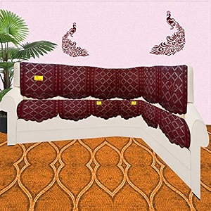 fab nation cotton blend l shaped 6 seater 13 pcs floral sofa covers with arm covers  maroon  2pc tripple seater 2pc double-seater 2 pc single-seater 2 pc single arm covers - for living room
