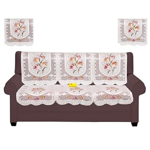 fab nation elegant floral 3 seater sofa cover with arm covers  net polyster fabric in excluive rose design