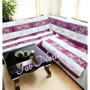 fab nation sofa covers for l shape sofa with arms  7 pcs sofa slipcovers for 4  3 seaters  emblem print maroon amp cream