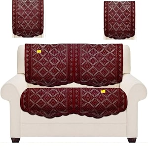 fab nation floral set of 2 seater sofa covers with arms set maroon polyster net sofa cover