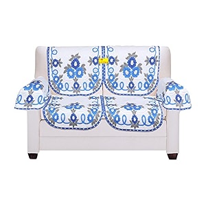 fab nation luxurious 2 seater with arm covers net polyester blend fabric floral sofa cover royal blue amp coral blue design may vary large