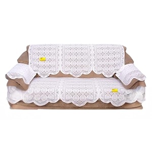 fab nation premium 2 seater sofa cover with arms  net polyster fabric in excluive floral circle design sofa cover white design may vary