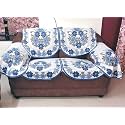 Fab Nation Set of 2 Seater Sofa Covers with Arms Set, Sofa Cover White &amp; Blue, Premium Polyster Net Sofa Cover