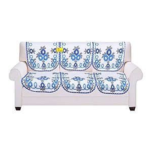 fab nation luxurious 3 seater net polyster fabric royal blue amp coral blue floral sofa cover - floral design sofa covers for 3 seater6 sofa panels