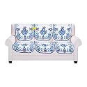 Fab Nation Luxurious 3 Seater Net Polyster Fabric Royal Blue &amp; Coral Blue Floral Sofa Cover - Floral Design Sofa Covers for 3 Seater(6 Sofa Panels)
