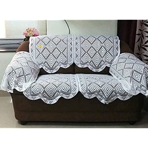 fab nation luxurious net polyester fabric geometric 2 seater sofa with arms covers 30x23 inches white