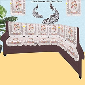 fab nation net polyester l shape 56 seater floral sofa cover with arm covers brown 30x23 inches 2pc tripple-seater 2 pc double-seater 2pc single seater 2 pc single arm covers