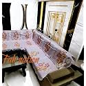 Fab Nation White &amp; Brown Floral L Shape Sofa Cover/Slipcover - Sofa Set/Exclusive Designer Sofa Covers | Stylish &amp; Protective Furniture Covering