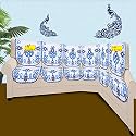 Fab Nation Cotton L Shape Sofa Covers for 6 Seater Sofa Set | Sofa Slipcovers for 3 + 3 Seaters Cover with 2 Arms | Royal Blue &amp; White