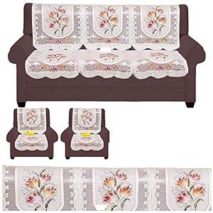 fab nation polyester 6 piece net sofa panels and chair cover set - large brown