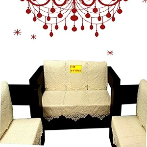 fab nation polyester sofa cover 3 seater and 2 seater sofa setnet lace sofa-cover amp chair cover set cream color large