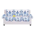 Fab Nation Premium 3 Seater with Arm Covers in Net Polyster Fabric Royal Blue &amp; Coral Blue Floral Sofa Cover