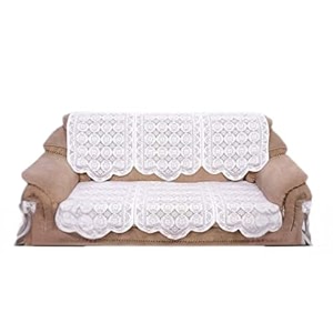 fab nation premium 2 seater sofa cover  net polyster fabric in excluive floral circle design sofa cover white design may vary