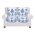 Fab Nation Premium Net Polyester Blend Floral Sofa Cover (Blue, White, Golden, Grey, 30x23 inches) - 2 Seater