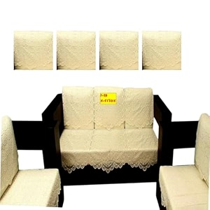 fab nation polyester sofa cover with arms 3 seater and 2 seater sofa setnet lace sofa-cover amp chair cover set cream color large