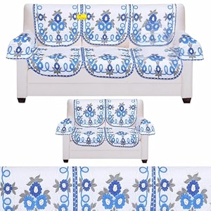 fab nation premium net polyester fabric floral sofa and arm covers 5 seater 32 royal blue and coral blue 30 x 23 inches