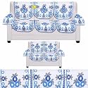Fab Nation Premium Net Polyester Fabric Floral Sofa and Arm Covers, 5 Seater, 3+2 (Royal Blue and Coral Blue, 30 x 23 inches)
