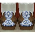 Fab Nation Set of 2 Seater Sofa Covers Set 1+1 Sofa Cover White &amp; Blue, Premium Polyster Net Sofa Cover