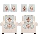 Fab Nation Set of 2 Single Seater Sofa Covers with Arms Set (1+1 Sofa Set) Multicolor, Polyster Net Sofa Cover