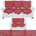 Fab Nation Sofa Cover 3 Seater and 2 Seater Maroon 5 Seater Sofa Cover in Net Poleyster Fabric in Exclusive Italian Lace Floral Design
