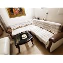 Fab Nation Sofa Covers for 7 Seater Cotton L Shape Sofa Set || Sofa Slipcovers for 4 + 3 Seaters || Circular Geometric Print, White Color