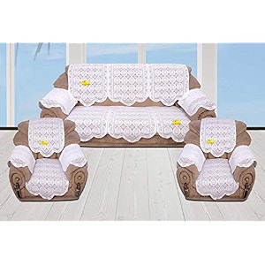 fab nation sofa covers with arm covers for 311 seater with 6 arms covers- net lace design white colordesign may varysee pic 1 or 2