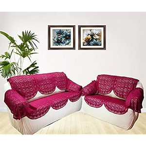 fab nation sofa covers of exclusive lace for 5 seater sofa with 4 arm covers - maroon net sofa covers and chair covers set