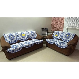 fab nation sofa covers set of 5 seater cotton - blue sofa cover - traditional designer