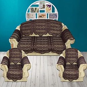 fab nation sofa covers set of 5 seater cotton - brown sofa cover with 6 arm covers