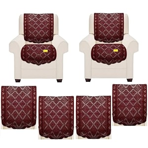 fab nation sofa covers set  set of 11 seater with arms  polyster net sofa cover  color - maroon