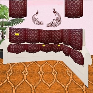 fab nation stylish cotton blend sofa covers  l shaped floral 56 seater 15 pcs wth arm covers  maroon  2pc tripple seater 2 double seater 2 single seater 2 pc single arm covers