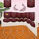 Fab Nation Stylish Cotton Blend Sofa Covers | L Shaped Floral 5/6 Seater (15 Pcs) Wth Arm Covers | Maroon | 2pc Tripple Seater; 2 Double Seater; 2 Single Seater; 2 Pc Single Arm Covers