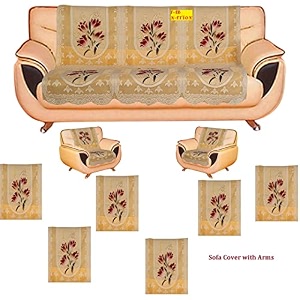fab nation yellow sofa covers with arms for 311 seater sofa - exclusive net floral design yellow16 pcs