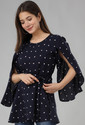Fab Star Casual Cape Sleeves Printed Women Blue Top
