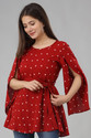 Fab Star Casual Cape Sleeves Printed Women Maroon Top