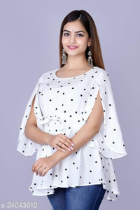 fab star casual cape sleeves printed women white top