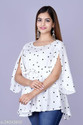 Fab Star Casual Cape Sleeves Printed Women White Top