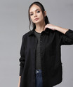 Fab Star Women Solid Casual Black Shirt