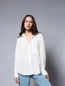 fab star women solid casual white shirt