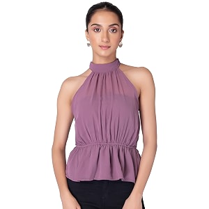 FabAlley Womens Solid Regular Fit Purple Halter