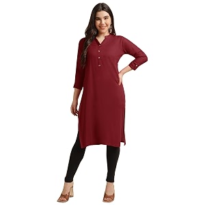 Fabclub Womens Rayon Solid Plain Straight Kurti