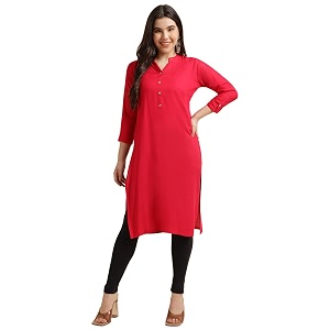 Fabclub Womens Rayon Solid Plain Straight Kurti