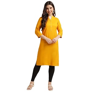 Fabclub Womens Rayon Solid Plain Straight Kurti