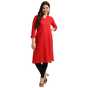 Fabclub Womens Rayon Solid Plain Straight Kurti