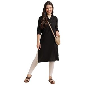 Fabclub Womens Rayon Solid Plain Straight Kurti