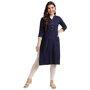 Fabclub Womens Rayon Solid Plain Straight Kurti