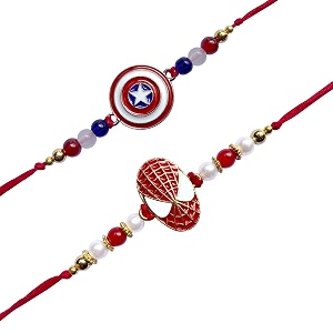 fabdrap - superhero cartoon rakhi for kids brothersister - set of 2  set of 3 rakhi with greeting card amp roli chawal