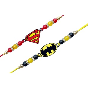fabdrap - superhero cartoon rakhi for kids brothersister - set of 2  set of 3 rakhi with greeting card amp roli chawal