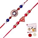 Fabdrap - Superhero Cartoon Rakhi for Kids Brother/Sister - Set of 2 / Set of 3 Rakhi with Greeting Card &amp; Roli Chawal